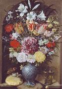 Georg Flegel Blumen, Romer und Stieglitz auf Weissbrotwecken in einer Nische oil painting picture wholesale